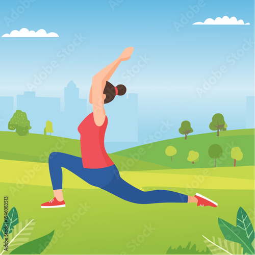 Sport and fitness backgrounds. young woman stretching, vector illustration
