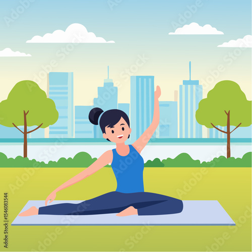 Sport and fitness backgrounds. young woman stretching, vector illustration