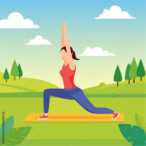 Sport and fitness backgrounds. young woman stretching, vector illustration