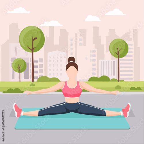 Sport and fitness backgrounds. young woman stretching, vector illustration