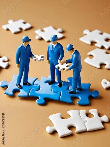 Worker figurines placed with puzzle pieces