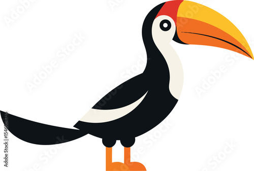Vibrant hornbill bird isolated on white background, exotic tropical wildlife illustration, jungle rainforest animal design for nature, fauna, conservation, and ornithology stock content