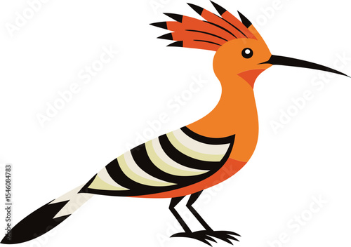 Beautiful hoopoe bird with elegant crown-like crest perched on branch in natural habitat. Close-up wildlife photo perfect for nature, ornithology, and birdwatching themes.
