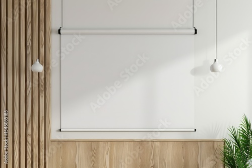 Horizontal Roll Up Poster Mockup Hanging on the Wall,Pull Down Chart,Projection,3D Rendering