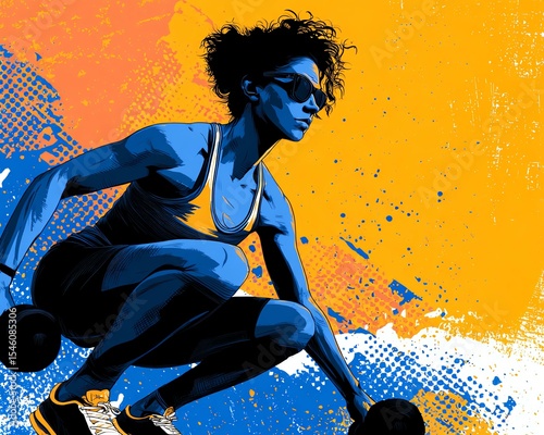 minimal style illustration for workout, training, active lifestyle design Dynamic athlete lifting weights with power.