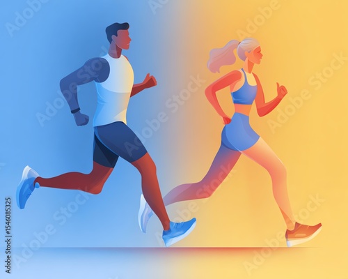 minimal style illustration for workout, training, active lifestyle design Dynamic illustration of runners in motion.