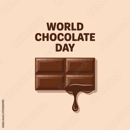 World Chocolate Day, chocolate bar vector, melting chocolate icon, chocolate celebration EPS, sweet treat flat design, cocoa bar vector, clean chocolate symbol, chocolate square icon, chocolate flat a