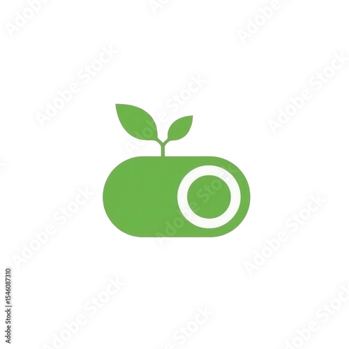 Green eco switch icon with leaves, representing sustainability, renewable energy turned on, and environmentally friendly technology concept logo