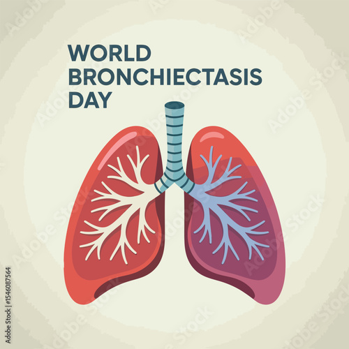 A clean, minimal vector illustration of a single stylized human lung showing enlarged bronchi and airways symbolizing bronchiectasis. One object only, drawn in flat EPS-compatible style. The lung feat