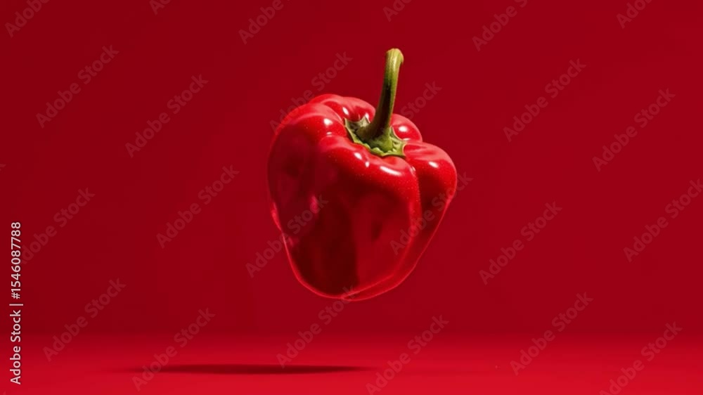Floating Red Bell Pepper on Red Background – Minimalist Food Concept.  in Motion	