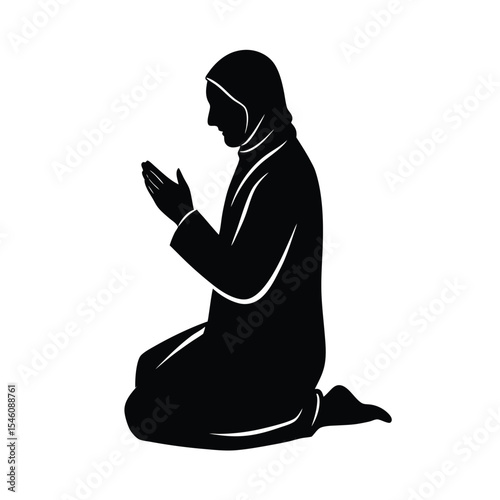 Silhouette of Muslim man in prayer perfect for Islam worship and spiritual lifestyle design