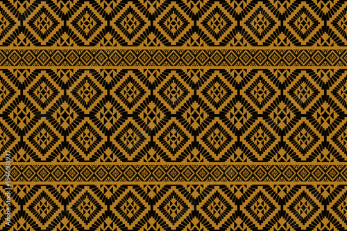 A seamless traditional Thai tribal pattern with diamond-shaped motifs arranged symmetrically in black and ivory tones. This minimalist pixel-style design is inspired by northeastern Thai weaving, feat
