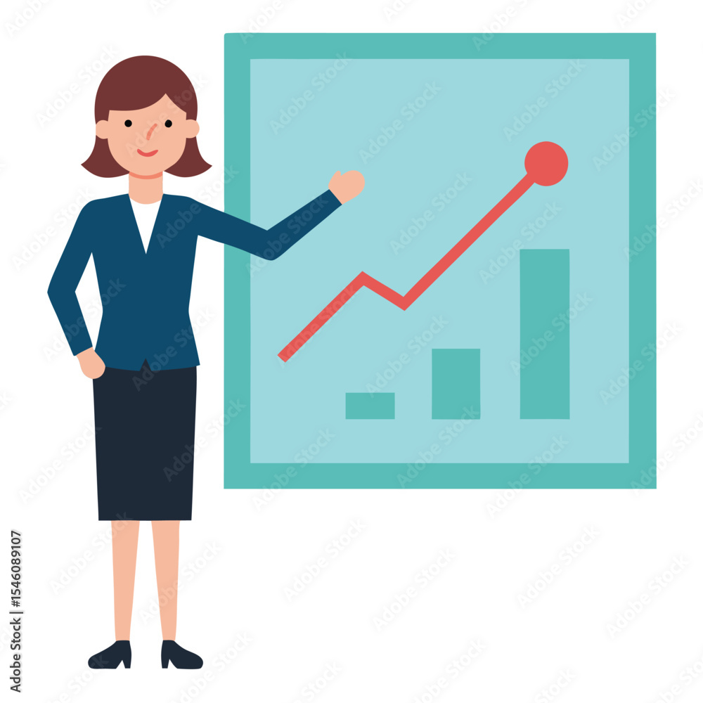 Businesswoman Pointing At Growth Chart On Large Screen Concept For Business Presentation Businesswoman Pointing At Growth Chart On Large Screen Concept For Business Presentation