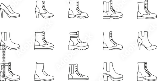 Collection of Stylish Shoe and Boot Illustrations Heels, Boots, and More