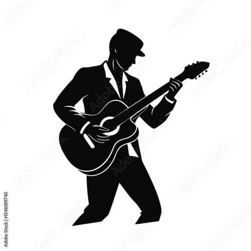 Musician playing guitar silhouette ideal for music performance concert and artistic design
