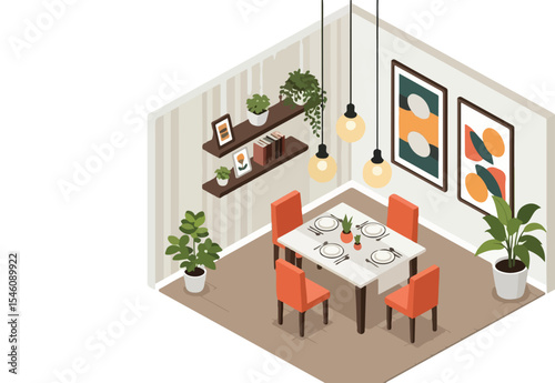 Modern Dining Room Interior Design Isometric Illustration