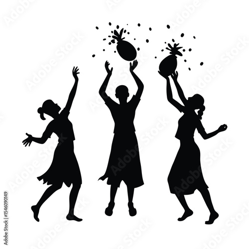 People throwing holi colors silhouette showing celebration tradition and festive happiness