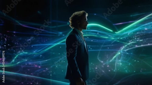 A man with modern lines and an impressive background for futuristic events