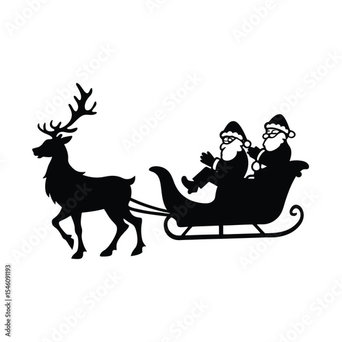Silhouette of Santa sleigh with reindeer for Christmas season holiday cheer and gift magic