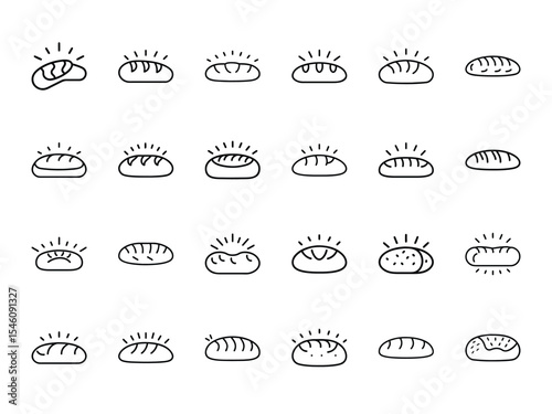 Hand-Drawn Glowing Bread Icon Set – Artisan Loaf Outline Vector Collection for Bakery Branding, Menu Designs, Organic Food Labels, and Culinary Projects
