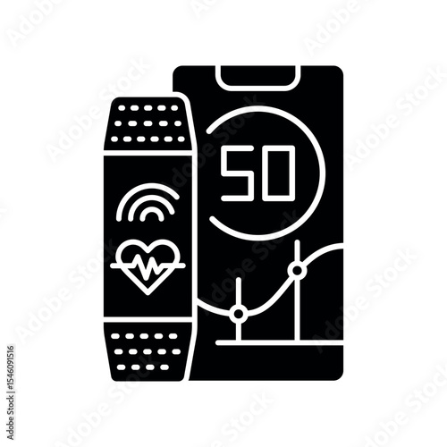 fitness tracker black flat icon for digital and print projects.