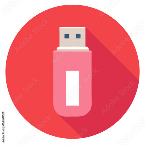 Pink usb flash drive icon on red circle background