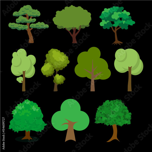 Sticker design themed on types of trees 2 (big trees)