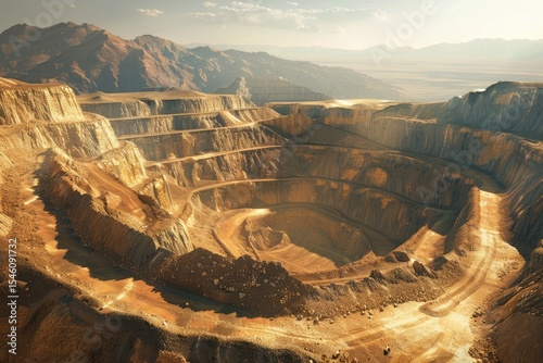 High Detail Picture of Large Open Pit in the Middle of a Desert