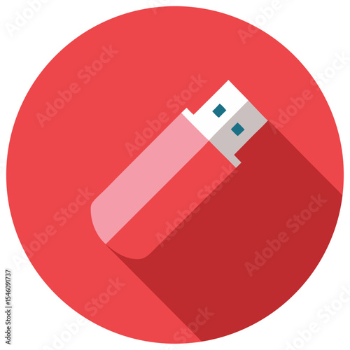 Red usb flash drive icon on red circle background