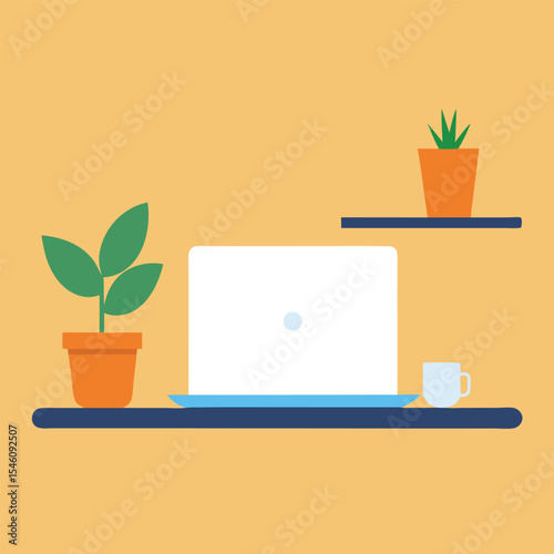 Minimalist Home Office Workspace With Laptop And Plant For Modern Productivity