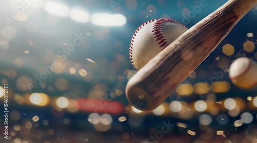 Baseball bat hitting home run with dynamic motion during game, sports action and competition concept, athlete swinging for victory in professional match.