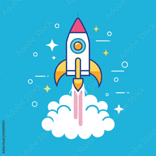Rocket Startup Launch With Creative Doodle Background Concept For Innovative Ideas