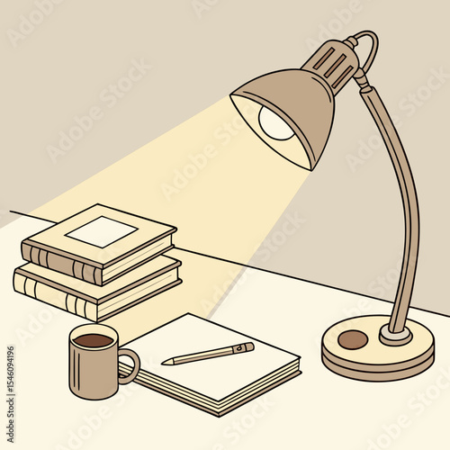 illustration of a table lamp and books