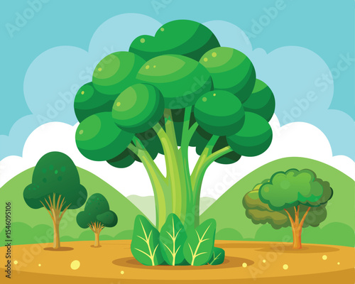 Broccoli plant growing in a vibrant garden vector art design 