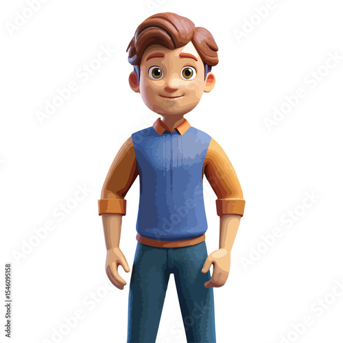 Cute male cartoon figure designed for use in learning materials, kids' apps, or explainer videos.