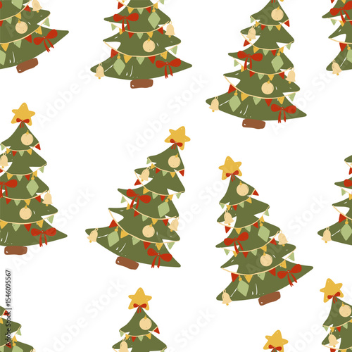 Retro seamless Christmas tree pattern for winter celebrations and festive vintage decor vector illustration