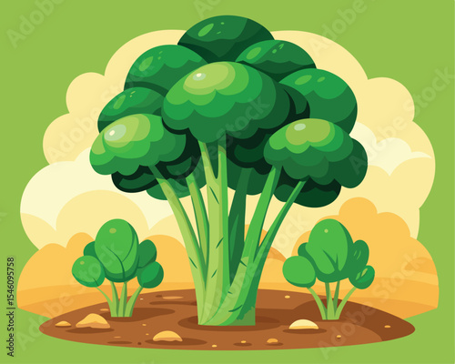 Broccoli plant growing in a vibrant garden vector art design 