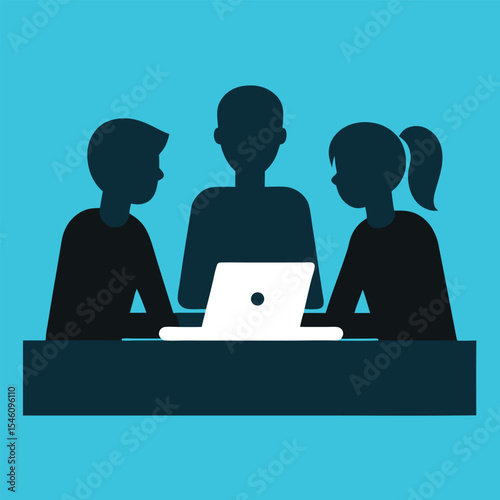 Team Members Working On Shared Laptop At Office Desk Concept For Digital Collaboration