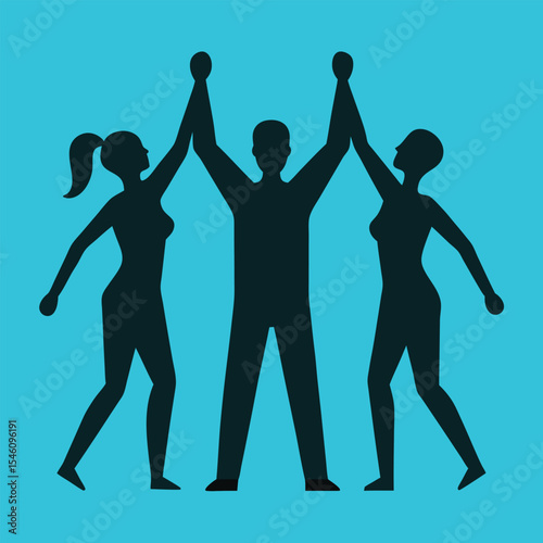 Team Of Professionals High Fiving After Success Vector Illustration For Celebration
