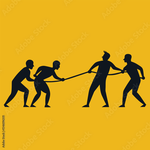 Team Pulling Rope Together For Unity Symbol Vector Illustration For Group Effort