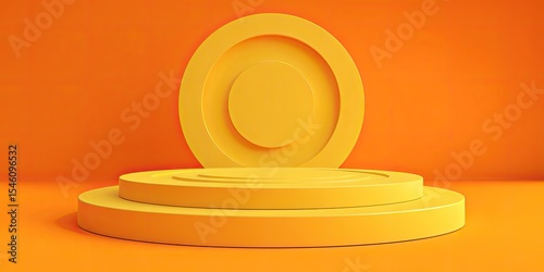 Three concentric yellow circular platforms on an orange background; minimal, modern design