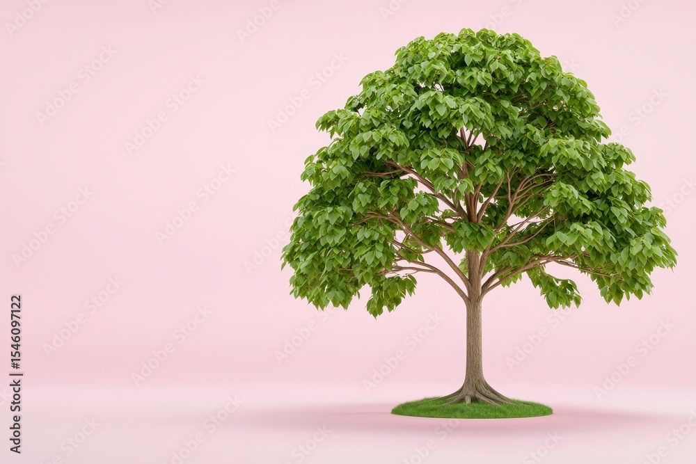 Fototapeta premium Lush Green Tree on Soft Pink Minimalist Background