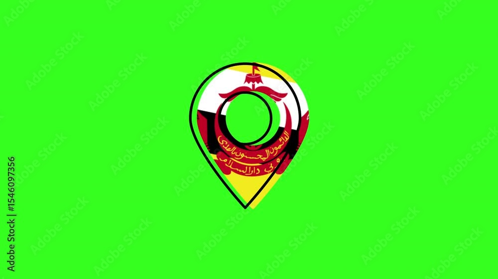 Brunei location icon with national flag on green background