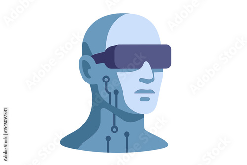 The concept of virtual reality or cyberspace is represented by a model of a male face, symbolizing digital humans or robot heads as an abstract visualization of  and future technology, presented