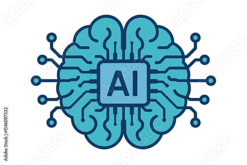Illustration of a cybernetic brain concept, incorporating machine learning technology and a  human brain processor circuit