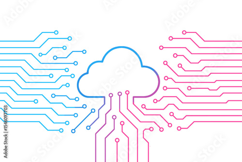 A futuristic digital backdrop featuring abstract circuitry in blue and pink hues represents the fusion of cyber science, technology, and innovation in communication and future advancements, including