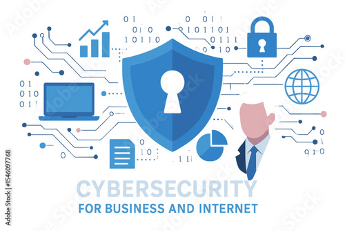 Business and internet projects require robust cybersecurity measures, set against a backdrop of abstract futuristic elements, often incorporated into hi-tech presentations that highlight the concept