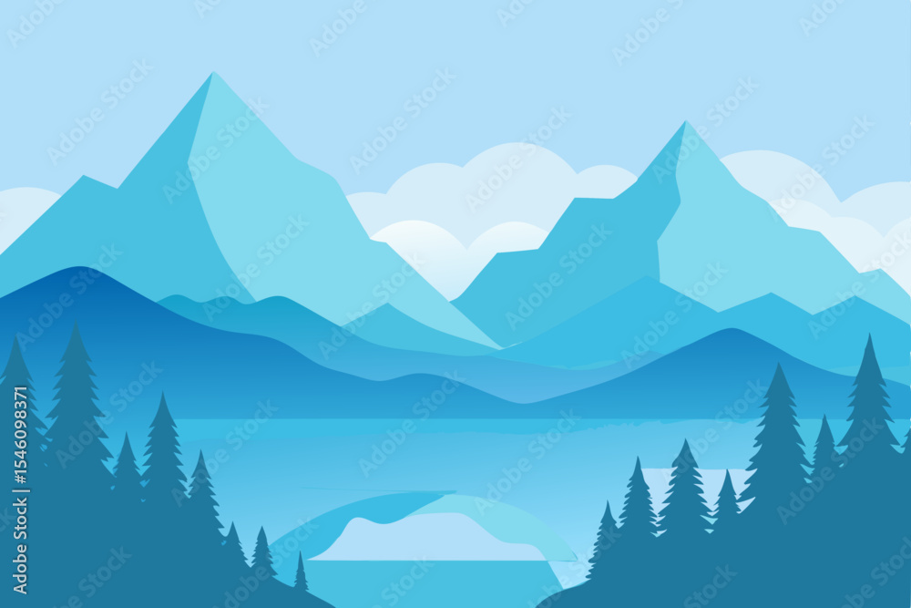 Obraz premium Serene Blue Mountain Landscape A Peaceful Vista