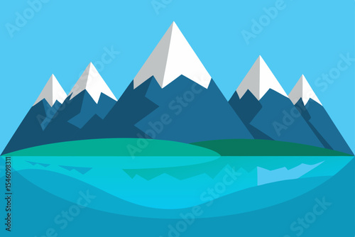 Majestic Mountain Peaks Mirrored in Serene Waters A Stunning Landscape Illustration