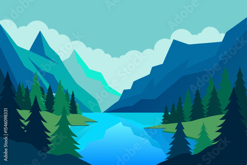 Serene Mountain Lake A Breathtaking Illustrated Landscape
